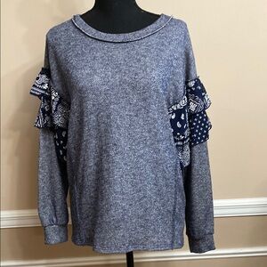 Blue Ruffle Sleeve Women's Top